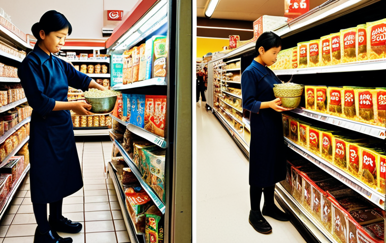 **

A split image. On one side, a vintage photo of a humble kitchen with a family making noodles by hand. On the other side, a brightly lit modern supermarket aisle stacked with colorful instant noodle packages. The contrast highlights the evolution of instant food companies from small beginnings to large-scale production, emphasizing tradition versus convenience.

**